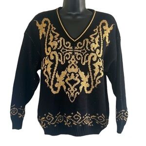 Vintage 🧚‍♀️Felicia Black/Gold Sparkly Metallic 80’s Sweater